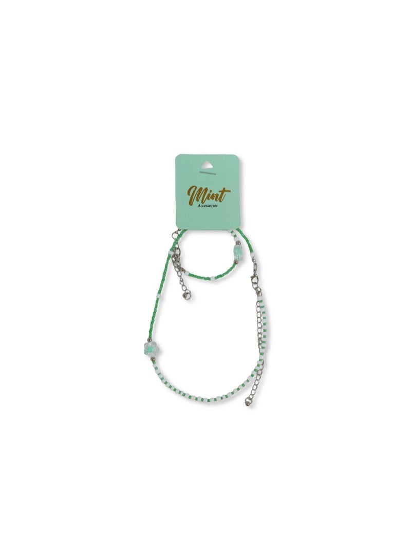 Mint-X طقم قلادة زهور - أخضر - Image 1